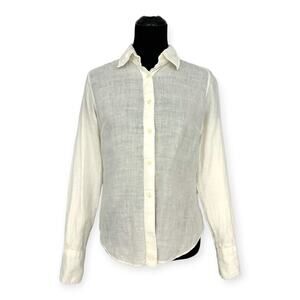 0039 Italy | Women's Small | DESIGNER White Linen Long Sleeve Button Front Shirt